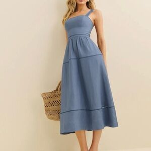 NWT Reformation Everett Linen Dress in Cornflower